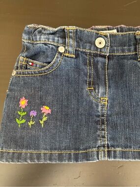 Tommy Hilfiger Dark Blue Denim Skirt with Pink & Purple Floral Embroidery